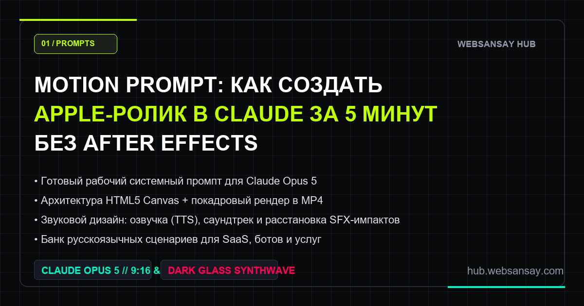 Motion Prompt: Как создать Apple-ролик в Claude за 5 минут без After Effects - WebSansay Hub