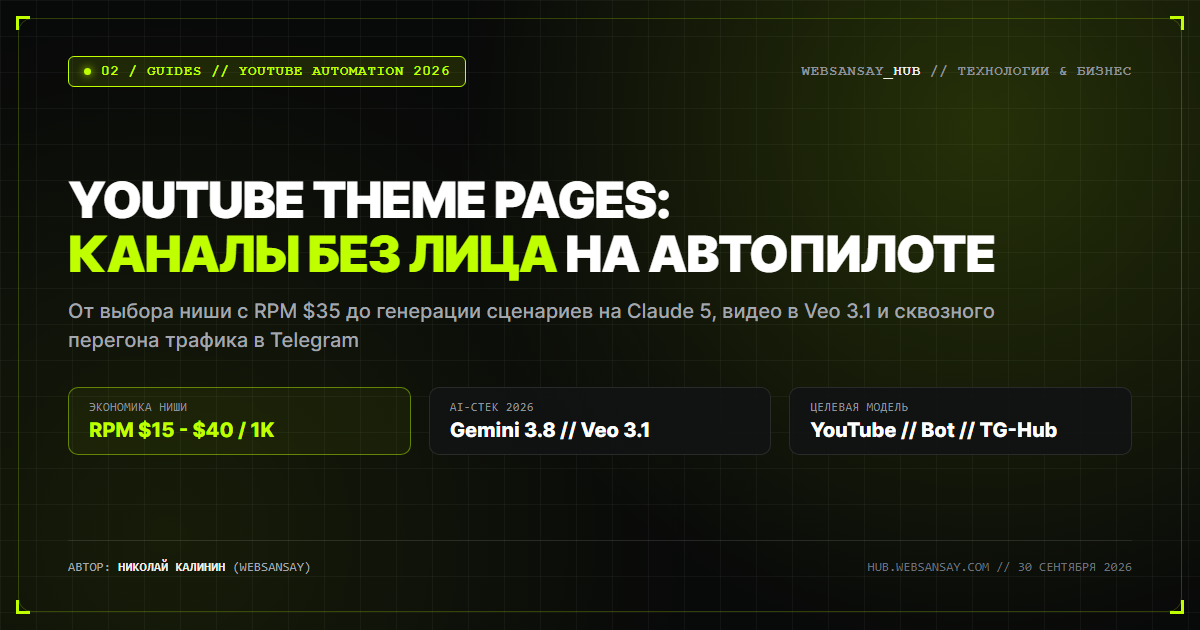 YouTube Theme Pages 2026: каналы без лица на автопилоте - WebSansay Hub