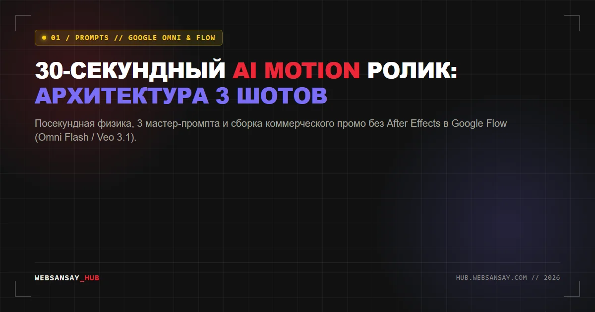 30-секундный коммерческий AI Motion ролик в Google Omni: Архитектура 3 шотов, посекундная физика и сборка без After Effects