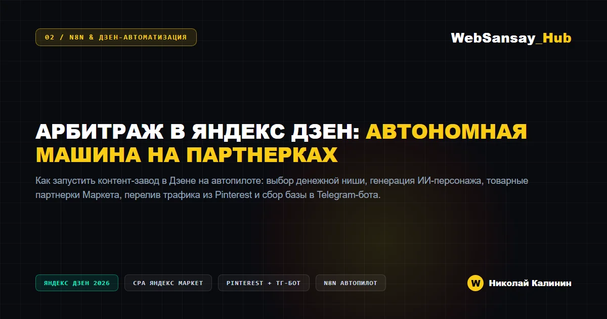 Арбитраж в Яндекс Дзен на автопилоте: Как запустить контент-машину на партнерках, связать с Pinterest и собирать базу в Telegram-бота