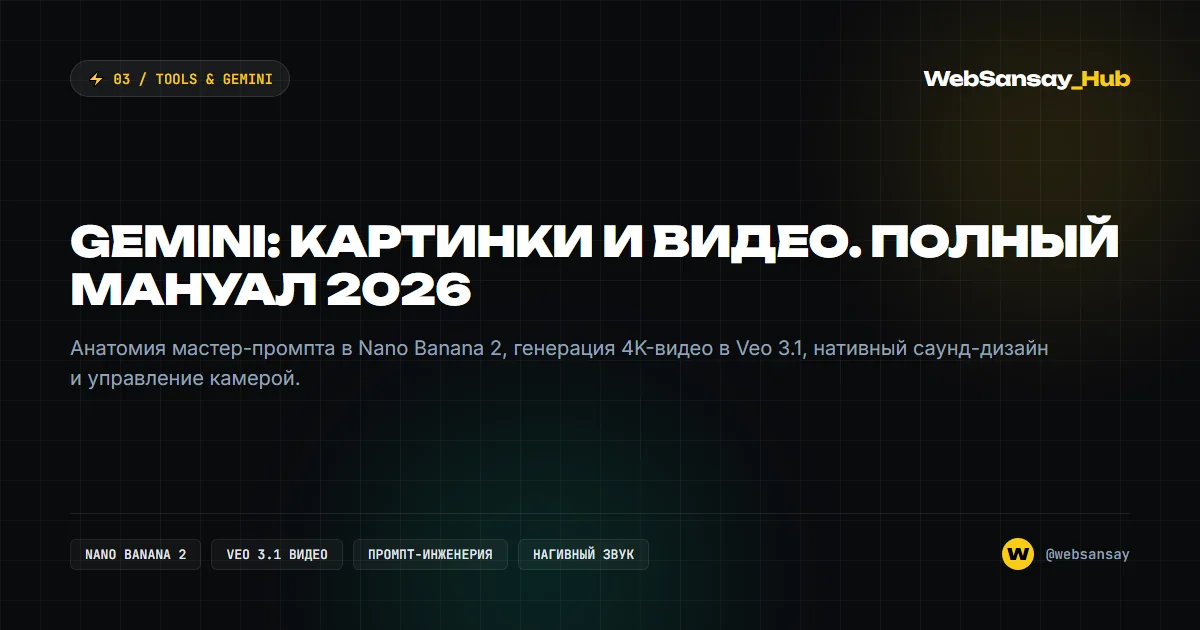 Мануал по созданию изображений и видео через Gemini (2026): анатомия промпта, управление камерой и нативный звук