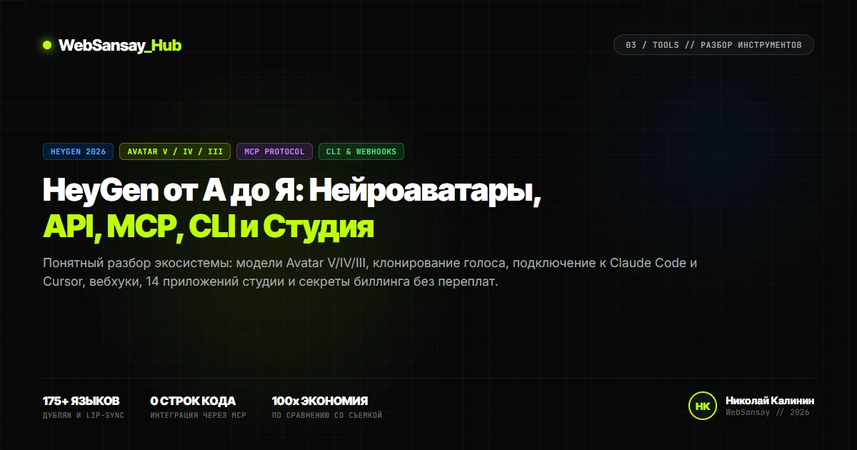 HeyGen от А до Я: Полный разбор нейроаватаров, API, MCP, CLI, Скиллов и Студии. Гайд простыми словами для новичков и бизнеса