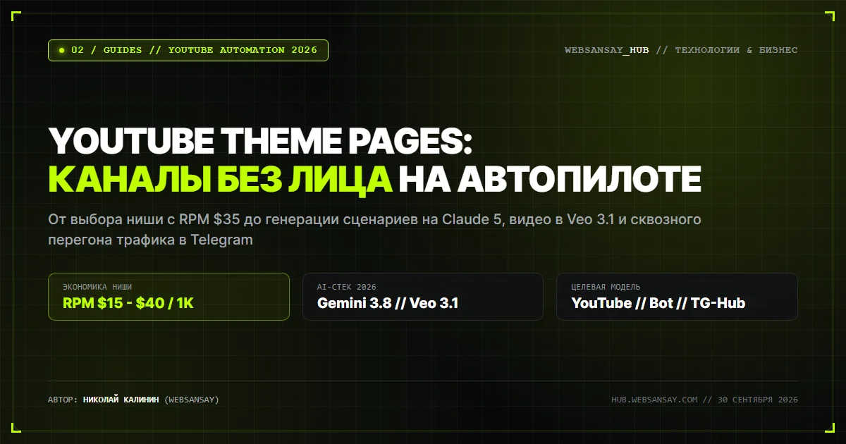 YouTube Theme Pages: как в 2026 году запускать каналы без лица на нейросетях и автоматизации